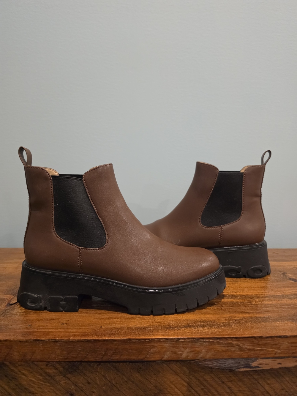 Coach Brown Leather Chelsea Platform Booties